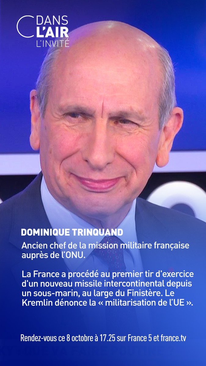 Cdanslair's tweet photo. ⬛Menaces russes : n'ayons pas peur !

Le général Dominique @trinquand, ancien chef de la mission militaire française auprès de l’ONU, auteur de "N'ayons pas peur, revisiter le passé pour comprendre le présent", est l'invité de @AureCasse dans #cdanslair.     

Rendez-vous à 17.25 sur France 5 !
#Défense #Europe #Ukraine #France #Russie