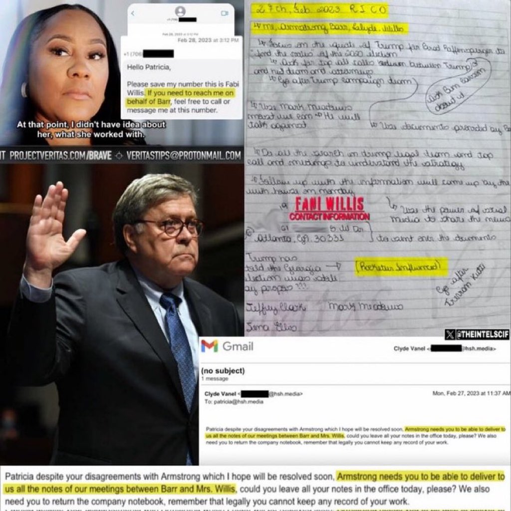 WikiLeaksQ's tweet photo. TRUMP'S RICO case was created by BILL BARR and FANI WILLIS.

New evidence including emails, notes, and texts expose that they both worked in conjunction to target and prosecute President Trump.

Take a wild guess who Bill Barr’s father, "Donald Barr," was close to and hired while he was Headmaster at the Dalton school?

Jeffery Epstein. You just can't make this stuff up.

FOLLOW ME, THE NEXT DROP WILL BE SHOCKING.