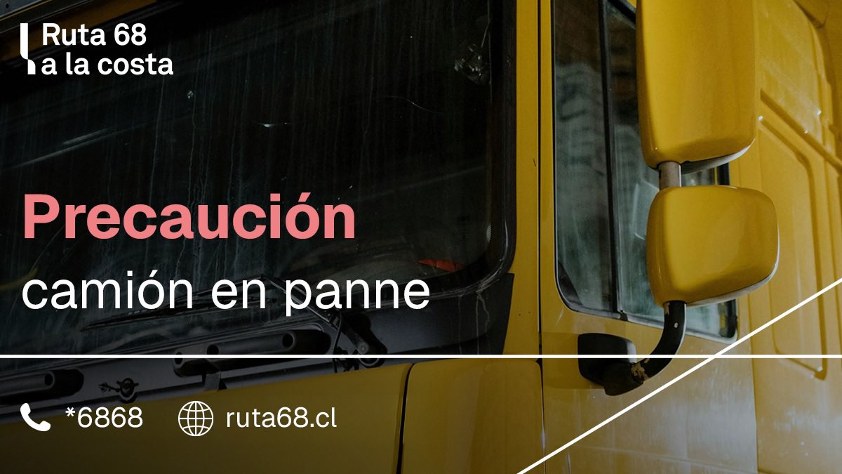 Ruta68cl's tweet photo. 🔴 [ALERTA] Camión en panne en el km. 73, sector #LaRotunda con dirección a #Valparaíso. Pista derecha restringida. Conduzca con precaución. @mop_chile @radiocarab @biobio @TTISantiago @TTIValparaiso https://t.co/yaknwJjMgr