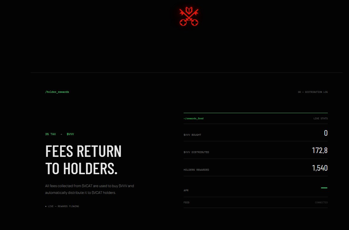 vcatstonk's tweet photo. The rewards panel is live
https://t.co/Z9JcmNO301

What was once promised is now visible.

Every fee.
Every $VVV purchase.
Every distribution.
Every holder rewarded.

No mystery where the money goes.
The mask may conceal the face.

The ledger conceals nothing.

$VCAT https://t.co/NpnHlhXyXn