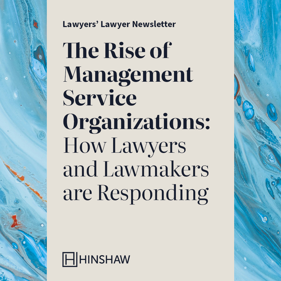 hinshaw's tweet photo. Three states are regulating non-attorney influence over law firms who set up Management Service Organizations (MSO). 

Read our analysis of the benefits and ethical risks and what these new state laws mean for firms considering an MSO private equity deal: https://t.co/LeAiWIMqaI https://t.co/vIcAfhwgDo