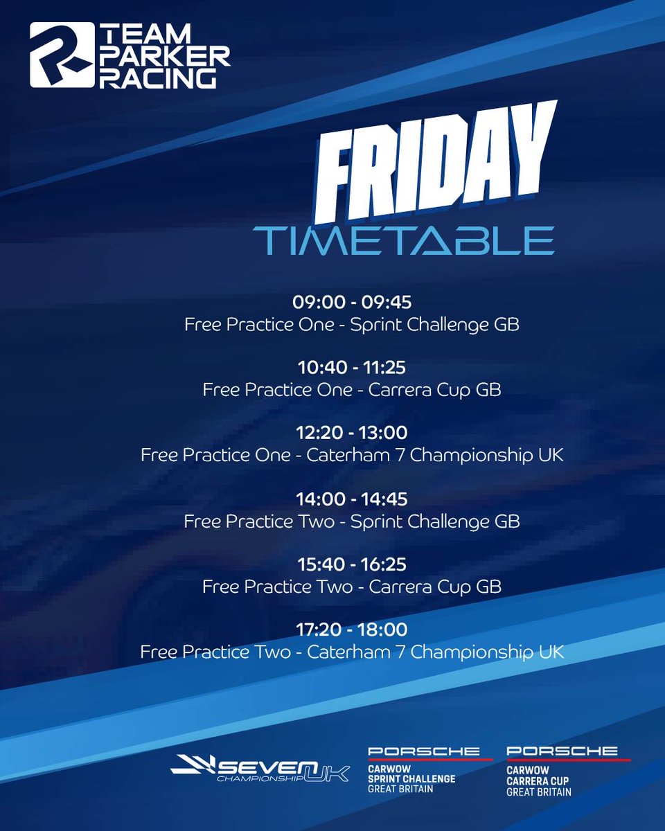 teamparkeracing's tweet photo. A busy last race weekend for the team at Brands Hatch. 

We got both our Porsche Carrera Cup and Sprint Challenge cars running, as well as our Caterham Sevens. 

Here’s when to watch us race:

#TeamParkerRacing https://t.co/3BeNCybzId