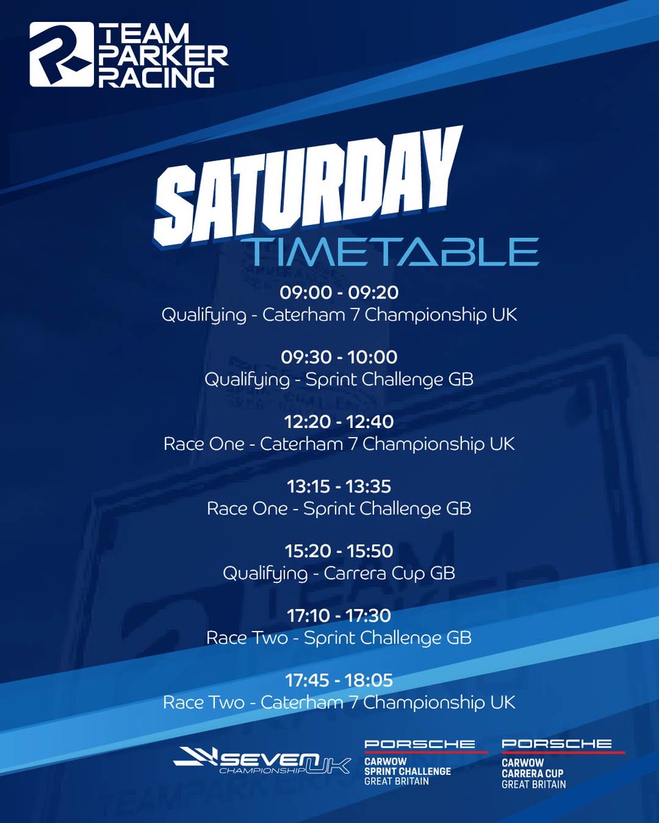 teamparkeracing's tweet photo. A busy last race weekend for the team at Brands Hatch. 

We got both our Porsche Carrera Cup and Sprint Challenge cars running, as well as our Caterham Sevens. 

Here’s when to watch us race:

#TeamParkerRacing https://t.co/3BeNCybzId
