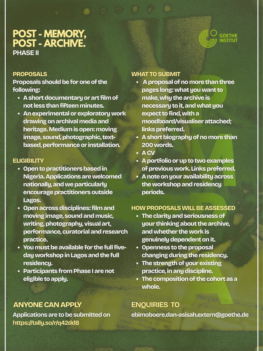 heyifeoluwa's tweet photo. I’ve been coordinating this project for two years and I’m glad to announce a second phase. Submit project pitches, learn about archives &amp; Nigerian film history, and get project funding. Open till 31st October. 

Please share 🙏🏿🫶🏿

Link to submit: https://t.co/Hkons7JNZX https://t.co/8wLuP6OA7S