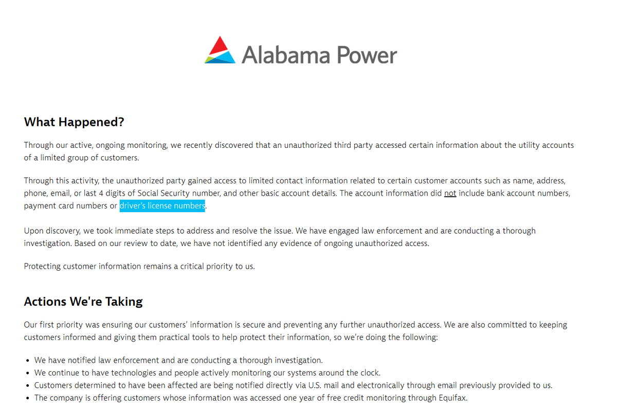 mission_data's tweet photo. Why does Southern Co think people share their *drivers license* with Alabama Power? Has anyone shared a drivers license with a utility, like ever? https://t.co/dwPEP8CiZw
