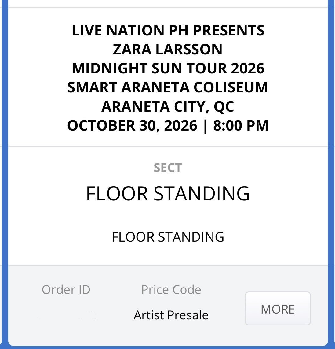 _isotpayk's tweet photo. WTS/LFB: Zara Larsson Midnight Sun Tour

🎫 Floor Standing (secured during presale)

☀️ETIX, transfer via email
☀️₱6,350 each only 

DM me 

#ZaraLarssonInManila https://t.co/k02oL32iJp