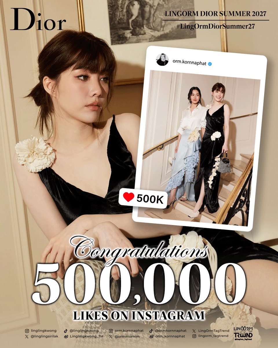 lonongnub_trend's tweet photo. ✨ 𝐂𝐨𝐧𝐠𝐫𝐚𝐭𝐮𝐥𝐚𝐭𝐢𝐨𝐧𝐬 𝐓𝐨 𝐎𝐫𝐦 𝐊𝐨𝐫𝐧𝐧𝐚𝐩𝐡𝐚𝐭 𝐟𝐨𝐫 𝟓𝟎𝟎𝐊 𝐋𝐢𝐤𝐞𝐬 𝐨𝐧 𝐈𝐧𝐬𝐭𝐚𝐠𝐫𝐚𝐦 🇫🇷✨

ขอแสดงความยินดีกับอีกหนึ่งโพสต์ที่ฮอตทะลุ 500K เรียบร้อย ทำเอาแฟน ๆ กดไลก์ไป ใจก็สั่นไปกับความสวยของน้องออม ที่สามารถถ่ายทอดอินเนอร์ออกมาได้อย่างไร้ที่ติ พร้อมประกับคู่มากับพี่หล���งอย่างลงตัว 👏🏻

#LingOrmDiorSummer27 #LinglingKwong #OrmKornnaphat #LingOrm #Dior #DiorSummer27 #PFW