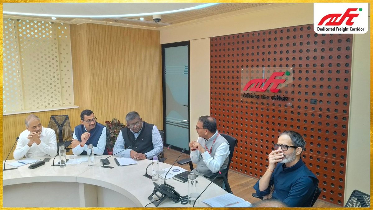 dfccil_india's tweet photo. DFCCIL Review Meeting on Progress of Ongoing Works

Sh. Alok Tiwari, MD/DFCCIL, chaired a review meeting to assess the progress of ongoing works across the Dedicated Freight Corridor network.

The meeting was attended by Sh. Shobhit Bhatnagar, Director/OP&BD; Sh. Anurag Sharma, Director/Infra; Sh. Pawan K. Rai, Director/PP; and Sh. B. Mugunthan, Director/Finance, and other senior officials of DFCCIL.

The discussions focused on the progress of ongoing works, key implementation aspects, and measures to strengthen coordination for timely completion. Particular emphasis was placed on expedited action on the directions and observations given by the CRB & CEO, Railway Board, during his recent inspections, further strengthening the pace of project execution across the corridors.

The Managing Director stressed the importance of continuous monitoring of works at all levels and enhancing visibility of project activities through camera-based monitoring systems. He emphasized leveraging real-time visual oversight and digital monitoring tools to improve supervision, facilitate faster decision-making, strengthen accountability, and ensure timely execution of projects across the Dedicated Freight Corridor network. He also directed officials to maintain close coordination among field units and project teams to achieve milestones efficiently and uphold the highest standards of quality and safety in project implementation.

#DFCCIL #DedicatedFreightCorridor #InfrastructureDevelopment #Railways #ProjectMonitoring #DigitalTransformation #GatiShakti #Logistics #RailInfrastructure #ProgressReview #TeamDFCCIL