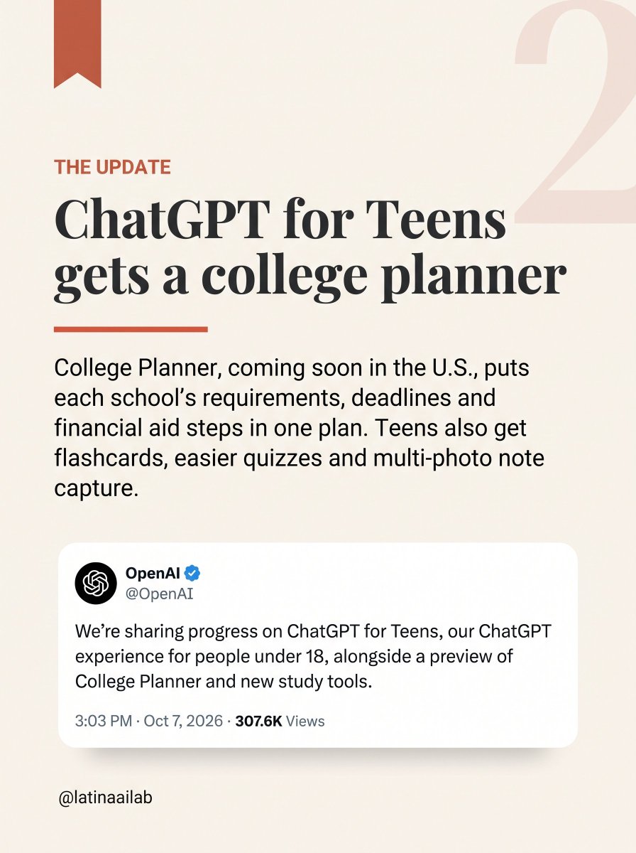 latinaailab's tweet photo. ChatGPT is about to help teens plan for college 🎓📚 #OpenAI #ChatGPT #ChatGPTforTeens #CollegePlanner #CollegeApplications https://t.co/DHYC4hklRH