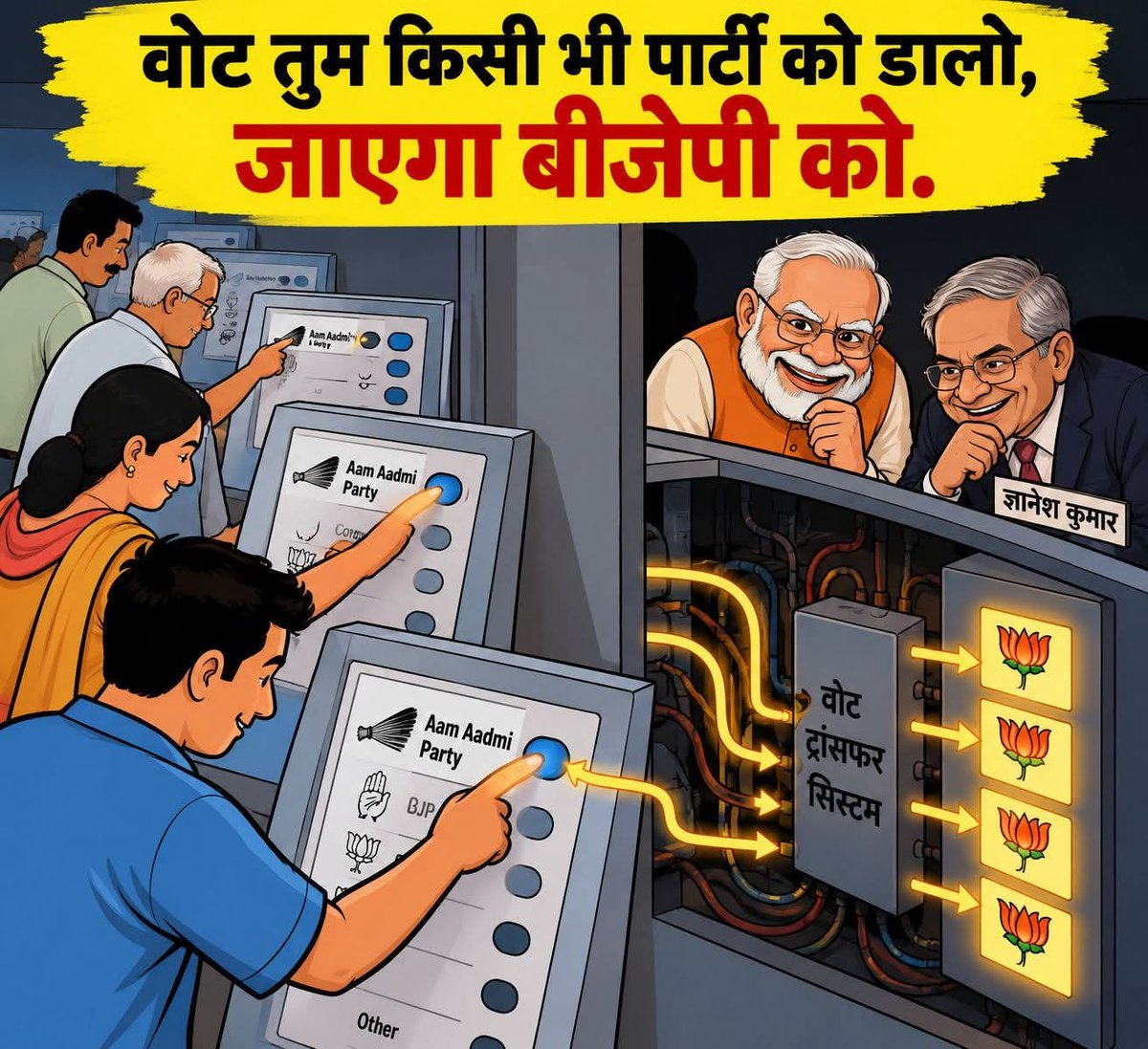 BUXAR_AAP's tweet photo. जनता वोट चाहे किसी को भी दे, लेकिन पहुँच जाएगा BJP को—क्योंकि ज्ञानेश कुमार तो मोदी जी के खास आदमी हैं!

#Votechori #Modi #Gyaneshkumar #ECI https://t.co/lRWh8TMRE6
