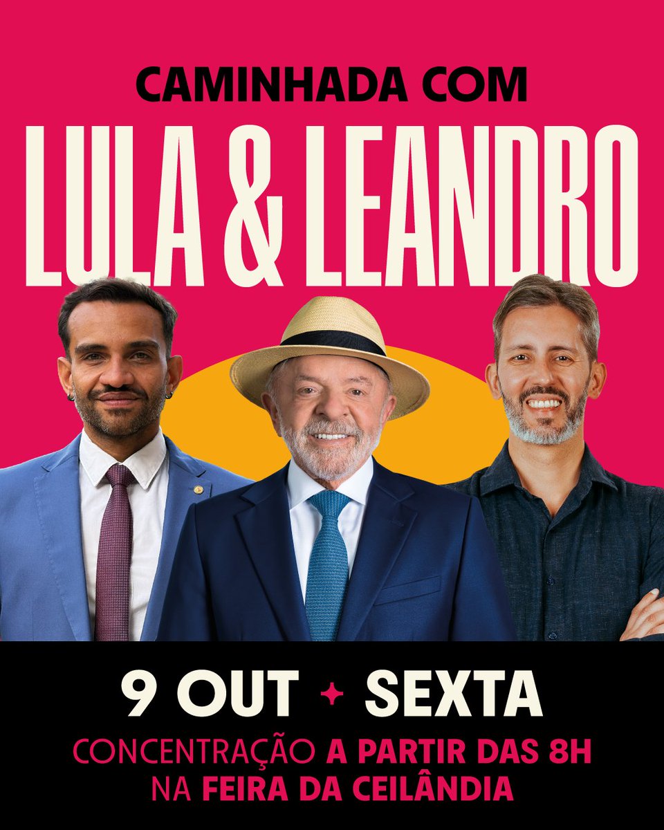 fabiofelixdf's tweet photo. Amanhã, sexta-feira (09/10), temos um encontro marcado na Ceilândia com a presença do presidente Lula e @leandrograss! 

Vamos caminhar juntos pelas ruas da Ceilândia, conversar com a população e fortalecer a mobilização para o segundo turno.

📍 Concentração na Feira da Ceilândia, a partir das 8h.