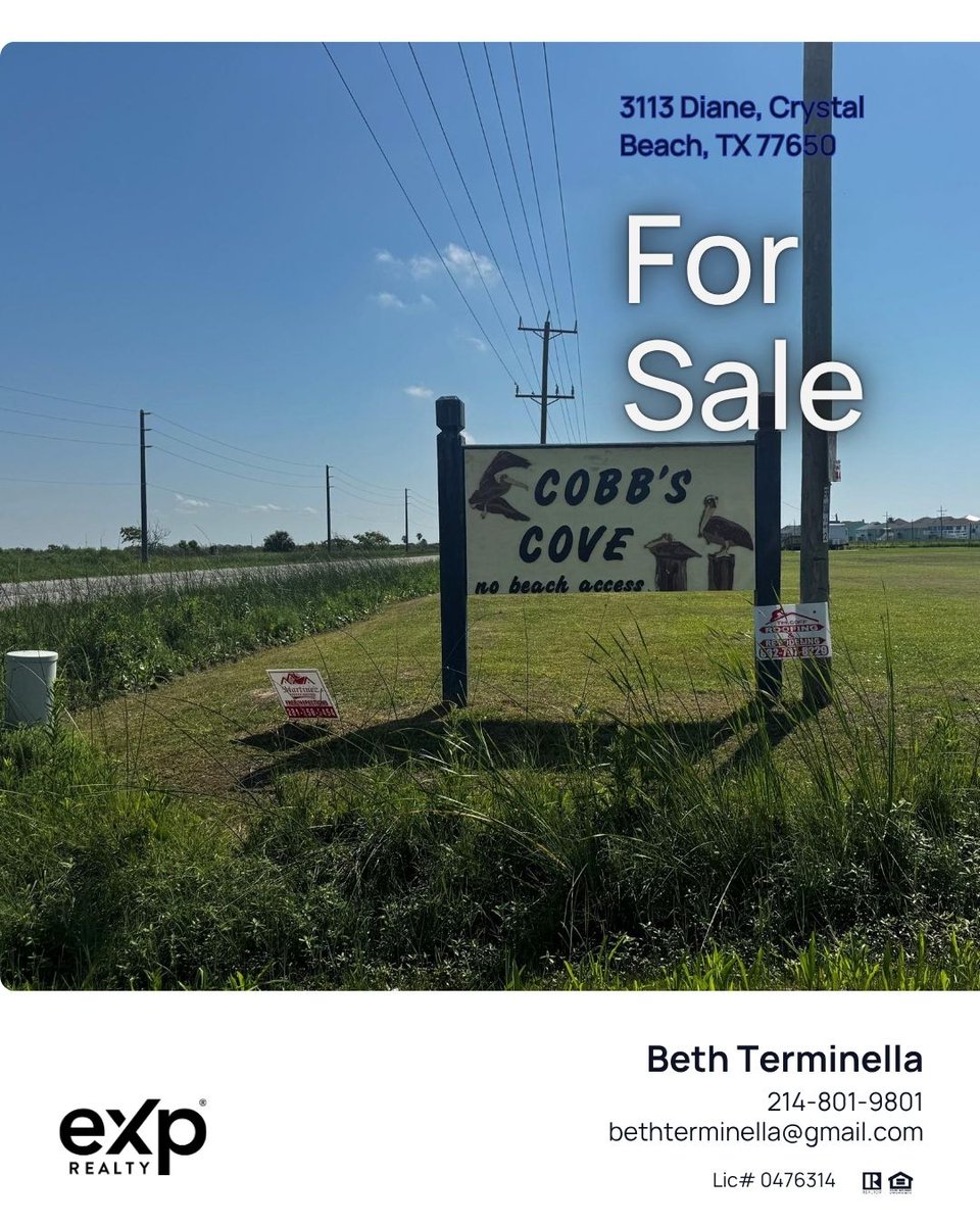 Terminella's tweet photo. Looking for land in Crystal Beach or along the Bolivar Peninsula?

See something that fits your plans? Let’s talk.
Crystal Beach One10 Realty Group | eXp Realty
https://t.co/vPU1MIEcVI
#CrystalBeachTX #BolivarPeninsula #TexasRealEstate #LandForSale https://t.co/pn2IEStHm7