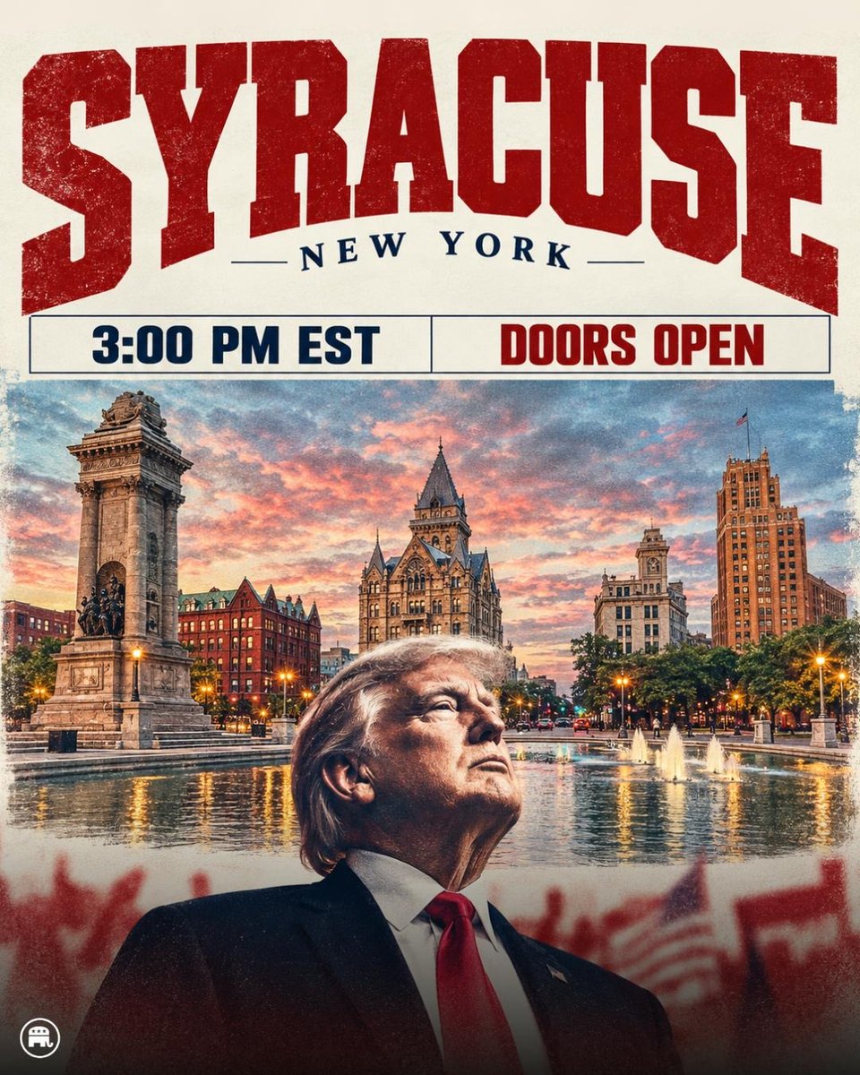 Republicans's tweet photo. SYRACUSE, NEW YORK!! PRESIDENT TRUMP IS COMING!

See you TOMORROW, patriots! https://t.co/TwIaLWBtpV