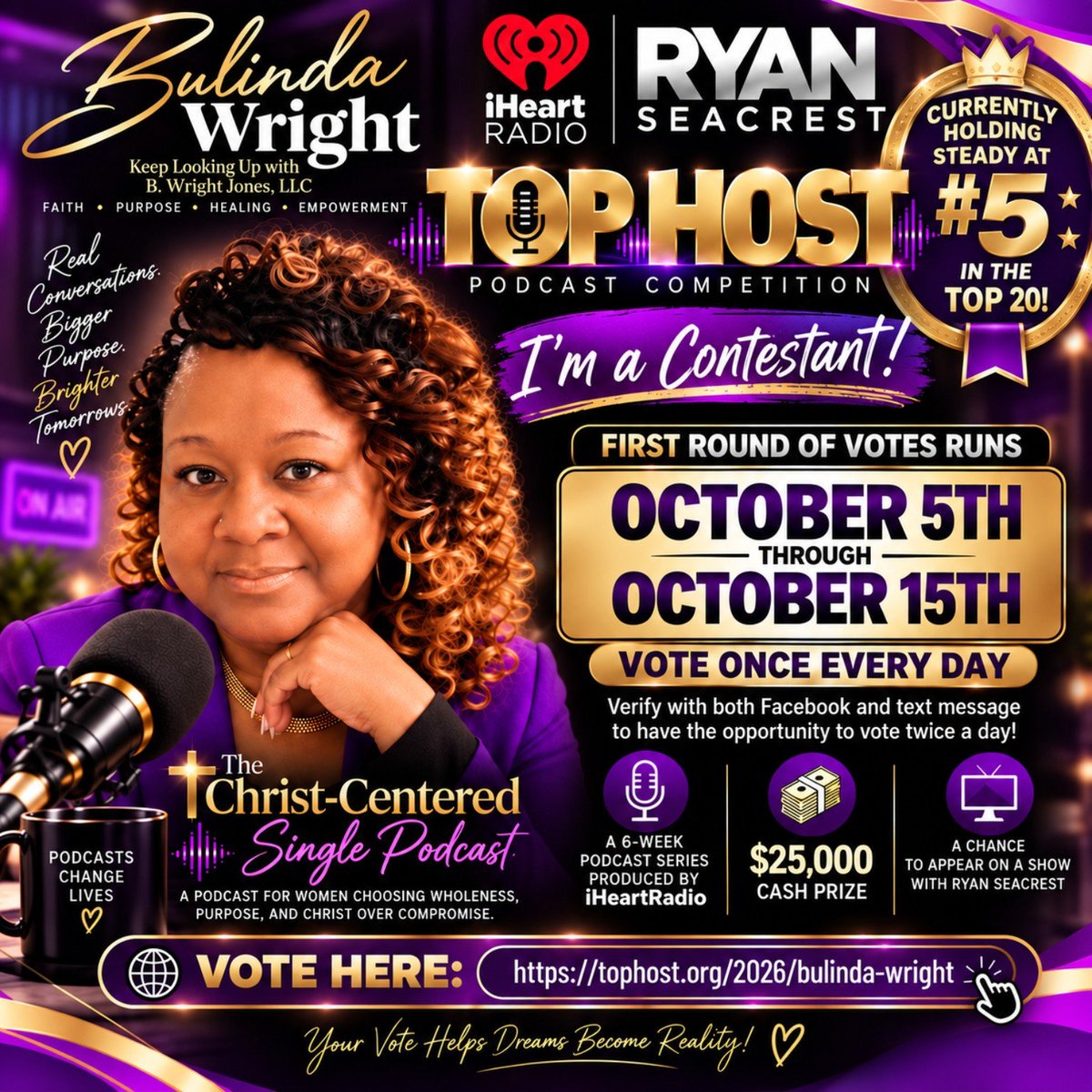 keeplookingupp's tweet photo. I'm holding steady at number 5 in the Top 20 round.
If you have time, please vote for me so I can continue to spread the #goodnews of #Jesuschrist #Fyp #Keeplookingup #TopHost2026 #Podcaster
https://t.co/6uJLdhICtG https://t.co/5aMi3hBP9f