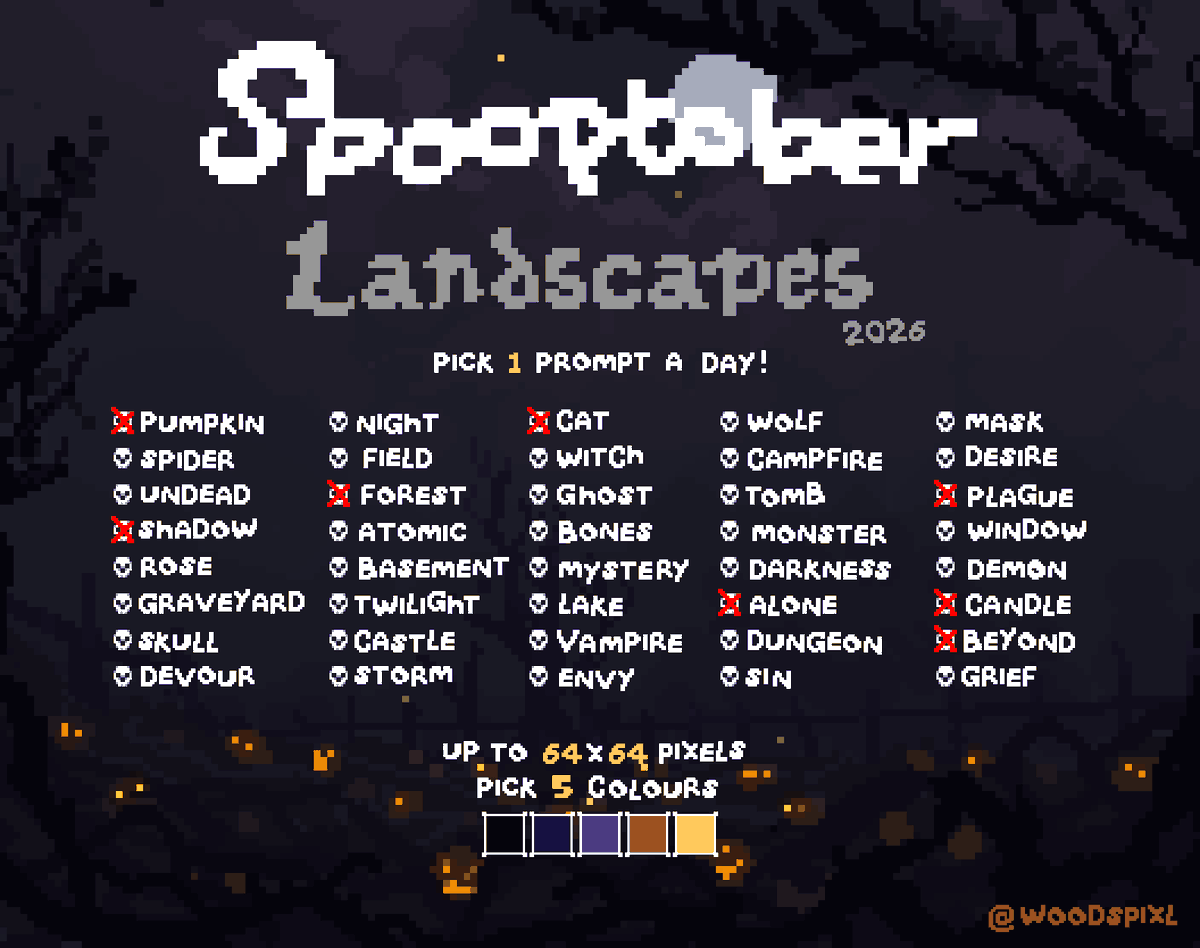 Woodspixl's tweet photo. Day 7 + 8 for #Spooptober 5 colours at 64x64 pixels
#beyond #plague #pixelart #landscape 🌳 https://t.co/BpymSWULNL
