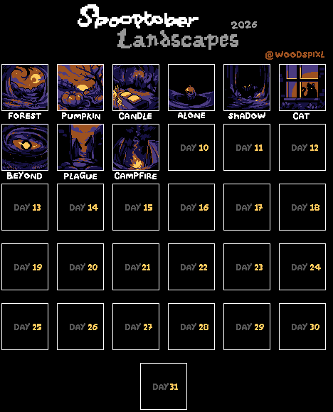 Woodspixl's tweet photo. Day 9 #spooptober 5 colours at 64x64 pixels
#campfire #pixelart #landscape🌳 https://t.co/AXI9Ctg0O0