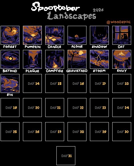 Woodspixl's tweet photo. Day 13 #spooptober! 5 colours at 64x64 pixels
#sin #pixelart #landscape 🌳 https://t.co/x6N8n4WTHm