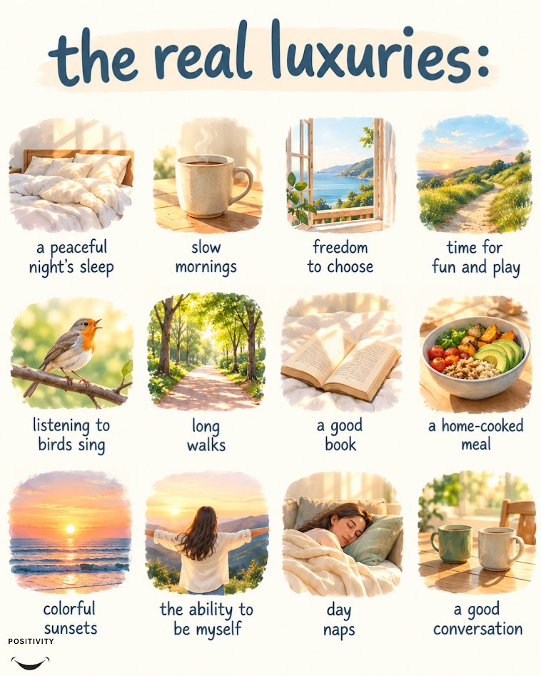 PositivitySaid's tweet photo. The best things in life are the quiet ones.

A slow morning, a long walk, a good conversation, a peaceful night's sleep. None of it needs a price tag to make a day feel rich. Notice which of these you already have, and let yourself enjoy it fully today. https://t.co/LUMzQZHuRA