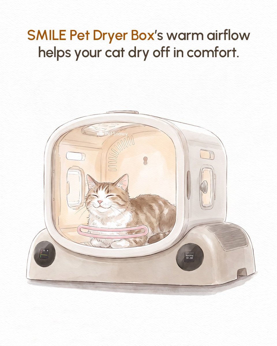 PetSnowy's tweet photo. Why does your cat shiver after a bath? 🐱💧
Wet fur can make cats lose body heat quickly, so gentle, thorough drying matters. A warm, quiet space can also help make the process more comfortable.
Swipe for more drying tips. 👉
#petsnowy #petcare #catcaretips #dryerbox #petlovers