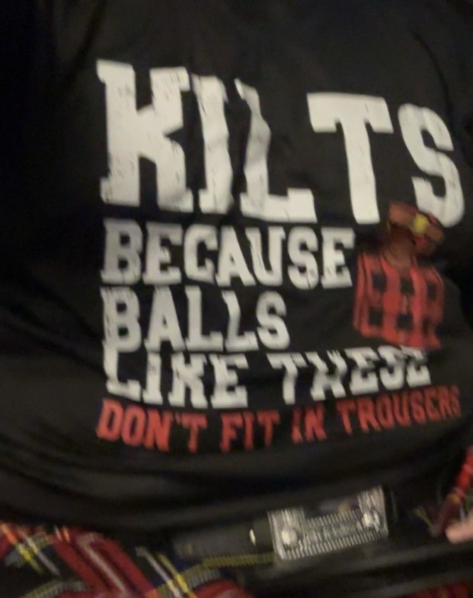 HonryAndKilted's tweet photo. I love wearing this shirt with my kilt when I go out it let’s everyone know I got my fat nuts hanging under it https://t.co/kP4TYCvOmP