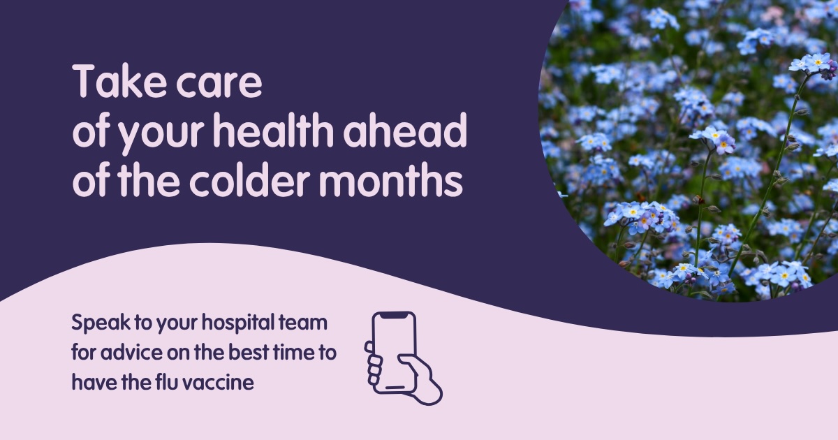 Mesouk's tweet photo. If you or a loved one is living with #mesothelioma, or going through treatment, you may be more at risk of catching flu.

A #fluvaccine could offer some extra protection this winter. You can talk to your GP or hospital team about getting vaccinated &amp; help look after your health. https://t.co/Zzc3Um5rHm