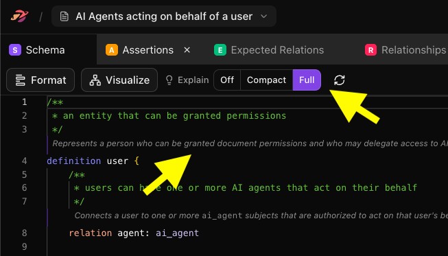 authzed's tweet photo. New in the SpiceDB Playground: Explain.

Toggle it on and get AI-generated, plain-language annotations for every definition and relation in your schema. Compact or Full detail.

Handy when you're learning the schema language or untangling a big schema.

https://t.co/GrsmuM000t https://t.co/6TEVSgVLbn