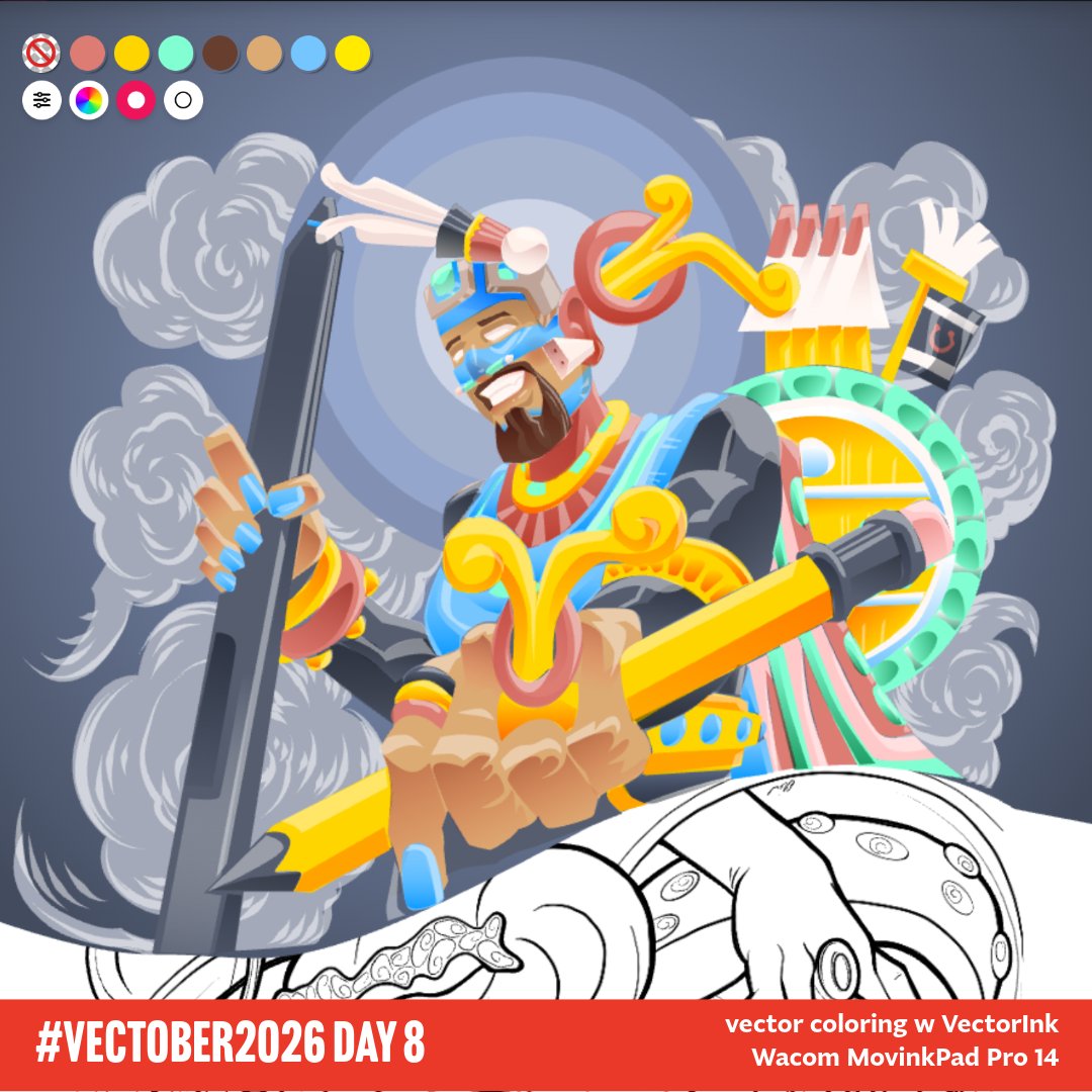 VectorMaestros's tweet photo. Day 8 - DTM Tezca 
gradients make the world go round! 

vector linework w @Adobe Fresco
coloring w @VectorInkStudio
n @Wacom MovinkPad Pro 14

#Vectober2026 #VectorDaily2026 #ArtLife #DTM #DigitalArt #Creativity #Storyteller https://t.co/AJlt4NKbSt