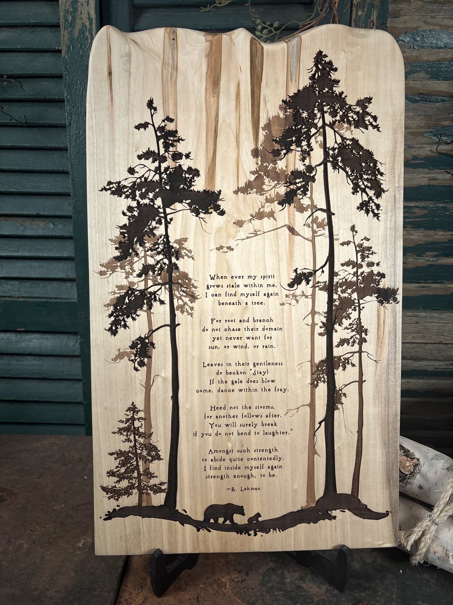 aelhaus's tweet photo. Beneath the Trees, engraved on ambrosia maple, with an original poem. 

Wood art inspired by books, stories, and nature.

#Aelhaus #WoodArt #PoetryArt https://t.co/ShGkn9CkxC