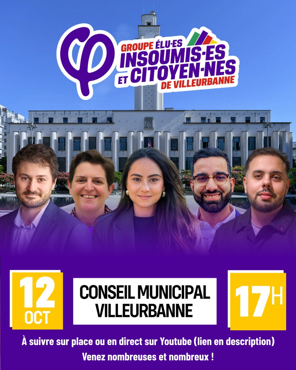 eluslfi69100's tweet photo. Venez nombreus·es suivre le conseil municipal de Villeurbanne, ce lundi 12 octobre à 17h, à l'Hotel de Ville ou en ligne sur Youtube :

https://t.co/HVRg98Ovsr https://t.co/OFYYGZjzH8