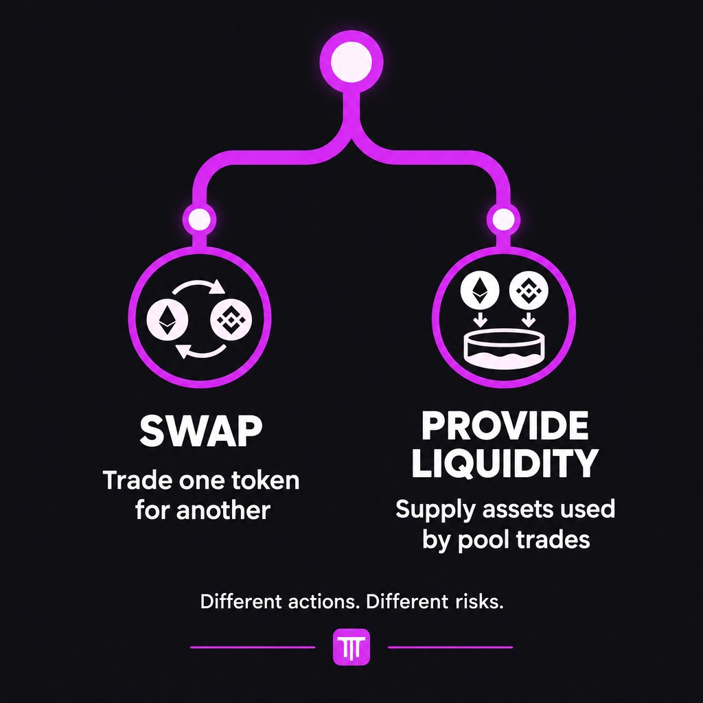 erlangsada0's tweet photo. 2/7 A swap trades one token for another through a pool. Providing liquidity means supplying assets used by pool trades. Different actions, different risks. https://t.co/pFC6QmJAzz