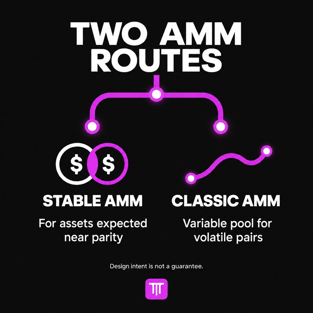 erlangsada0's tweet photo. 3/7 A Stable AMM is designed for assets expected to stay near parity. A Classic AMM is a variable pool type used for more volatile pairs. Those are design intents, not guarantees about how assets will behave. https://t.co/GJweXAIiUk