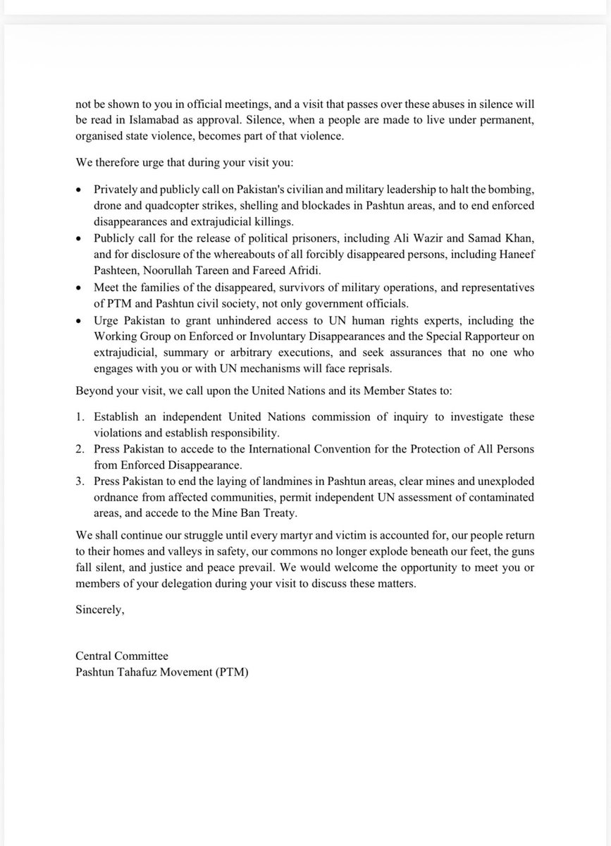 ZakimWazirPTM's tweet photo. Open later by PTM to  @antonioguterres 

#UNHearPashtunVoices https://t.co/pzWSNKJFcE