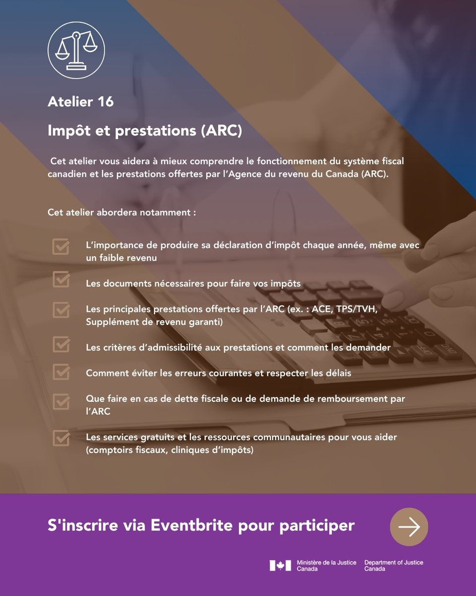 CentrefrancoT's tweet photo. 🧾 Vous venez d’arriver au Canada et vous ne savez pas par où commencer pour vos impôts?
Déclaration de revenus, documents à préparer, prestations et crédits : le @centre_francophone_de_toronto vous invite à un atelier gratuit en français pour y voir plus clair.

Découvrez les démarches à connaître, les erreurs courantes à éviter et les ressources qui peuvent vous accompagner.

📅 14 octobre 2026
🕕 18 h
💻 En ligne sur Zoom

👉 Inscrivez-vous sur Eventbrite : https://t.co/LtV8aJi625
📲 Faites défiler les visuels pour découvrir le programme!
--------------------------
#CFGT #NouveauxArrivants #Impôts #Prestations #Francophonie #Ontario