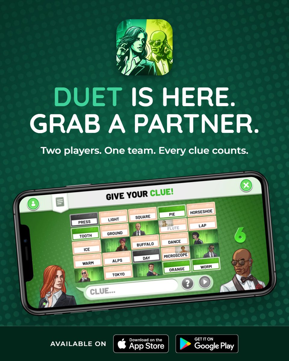 CodenamesGame's tweet photo. Codenames: Duet is now in the app! 

Codenames: Duet brings cooperative Codenames to the app, where two players work together against the game. You each see different information, so every clue, guess and decision matters. https://t.co/qkW5MBdXLS