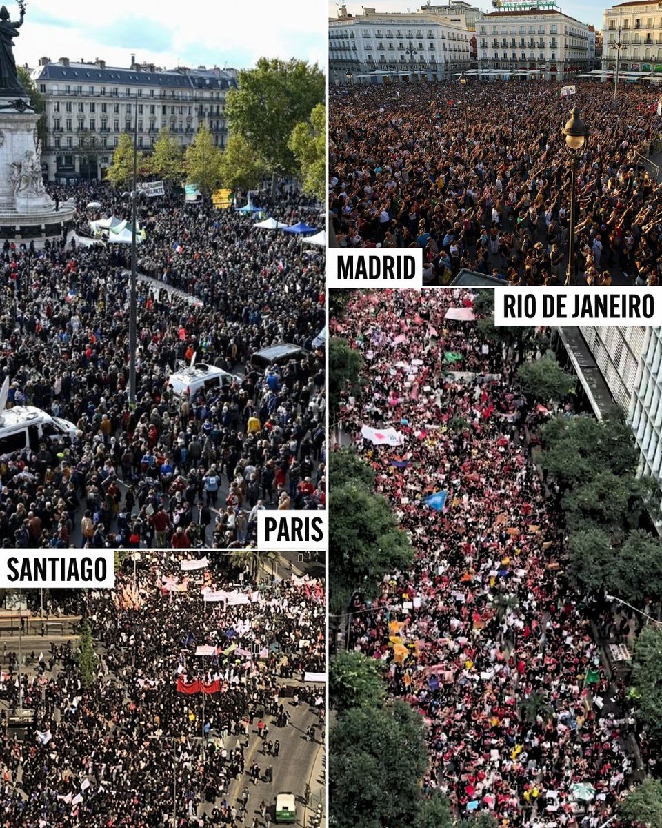 ItsRealAlec's tweet photo. 🚨 I TOLD YOU THIS WAS GOING GLOBAL.

24 hours later:

🇫🇷 Paris
🇪🇸 Madrid
🇧🇷 Rio de Janeiro
🇨🇱 Santiago
🇩🇪 Germany

Streets FLOODED. Same generation. Same rage.

And now politicians are openly calling for it.

A French MP just said it out loud:

“We will sweep away the old world. Join the movement.”

This isn’t a protest anymore.

It’s a generation declaring war on the system.

Is your country next? YES or NO 👇

Follow + 🔔. I’m tracking this LIVE.
