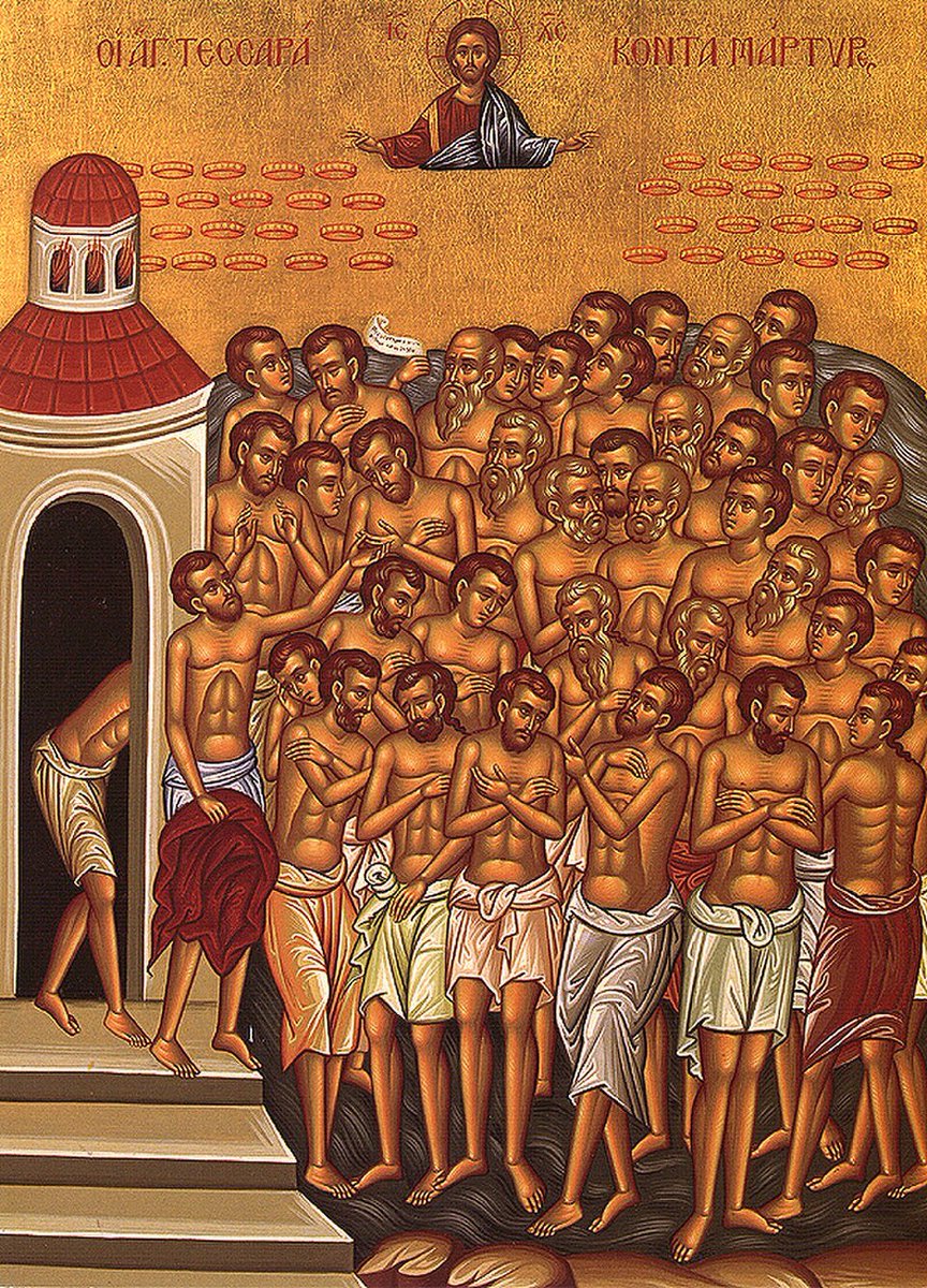 Adam_FaithfulM's tweet photo. The 40 soldiers on the frozen lake

Sebaste, Armenia. Around AD 320.

Forty Roman soldiers refused to sacrifice to the pagan gods. They were Christians, and they would not deny Christ, even under orders.

Their commander chose a slow death for them.

On a bitter winter night, they were stripped naked and forced onto a frozen lake. On the shore, within sight, stood a heated bathhouse. Any man who renounced Christ could walk off the ice and into the warmth.

Through the night, the soldiers encouraged each other and prayed that all forty would stay faithful to the end.

Then one broke. He staggered off the ice toward the bath. According to the account, the shock of the sudden heat killed him almost instantly.

But a guard on the shore had been watching all night. The ancient account says he saw a vision of crowns descending on the men on the ice and counted only thirty-nine. He tore off his clothes, declared himself a Christian, and walked onto the lake to take the empty place.

By morning, there were forty again.

Their story was preached by Basil of Caesarea within living memory of the event, and churches have honored them for 1,700 years.

One man had a warm room and lost everything. 
Another had everything and chose the ice.

Which way would you walk?