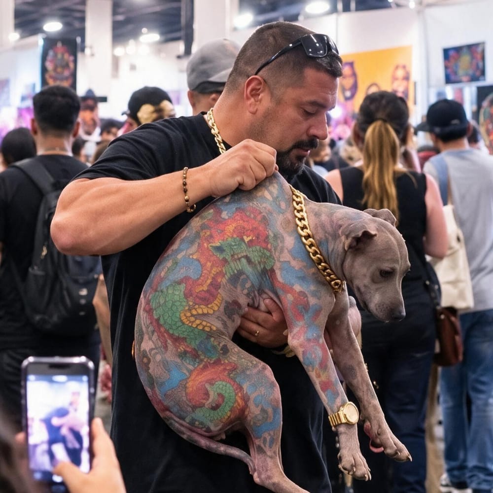 EnsedeCiencia's tweet photo. 🇨🇳🐕 Polémica en China: Exhibieron en una feria a un xoloitzcuintle cubierto de tatuajes.

El tutor dijo que fue tatuado sin anestesia, aunque el tatuador afirmó lo contrario. Los organizadores terminaron restringiendo su ingreso al evento. https://t.co/b5jxKEItiC