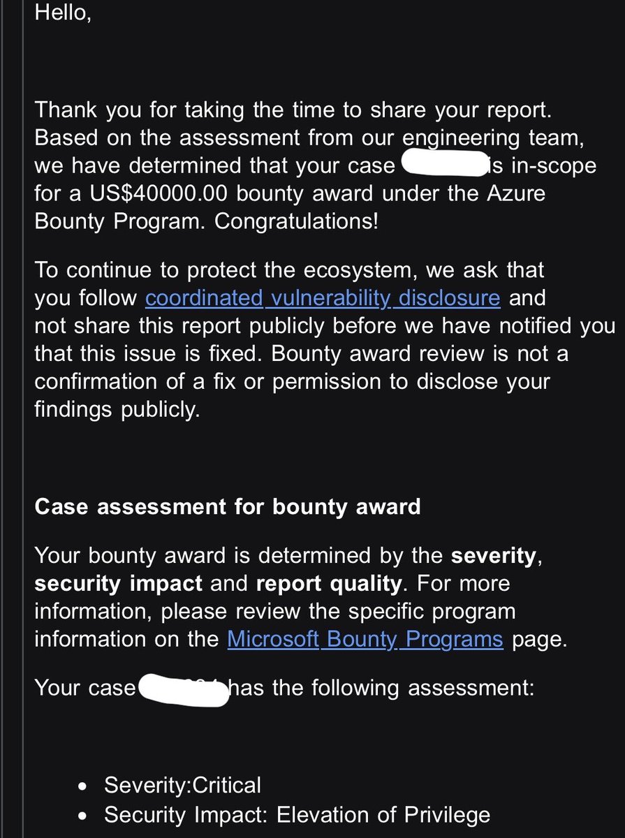 mainteemoforfun's tweet photo. Alhamdulilah, My highest bounty so far, this was found back then using opus 4.6(and some skills) on azure horizondb CVE-2026-85878 https://t.co/vevhzKrD1N