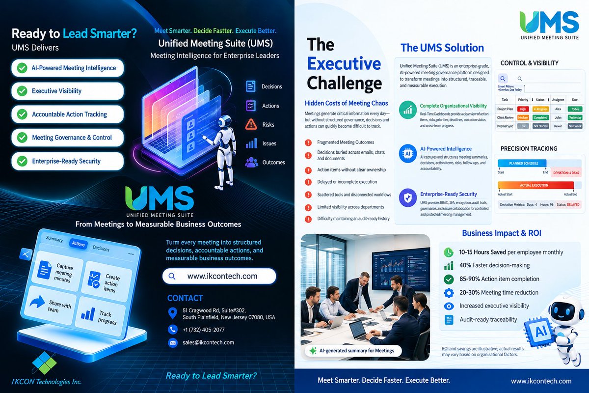 ikcontech's tweet photo. Meetings should lead to measurable outcomes.

Discover how Unified Meeting Suite (UMS) helps organizations strengthen meeting governance, accountability, visibility and execution.

Meet • Decide • Execute

#UnifiedMeetingSuite #MeetingGovernance #IKCON https://t.co/LCFubUpVXB