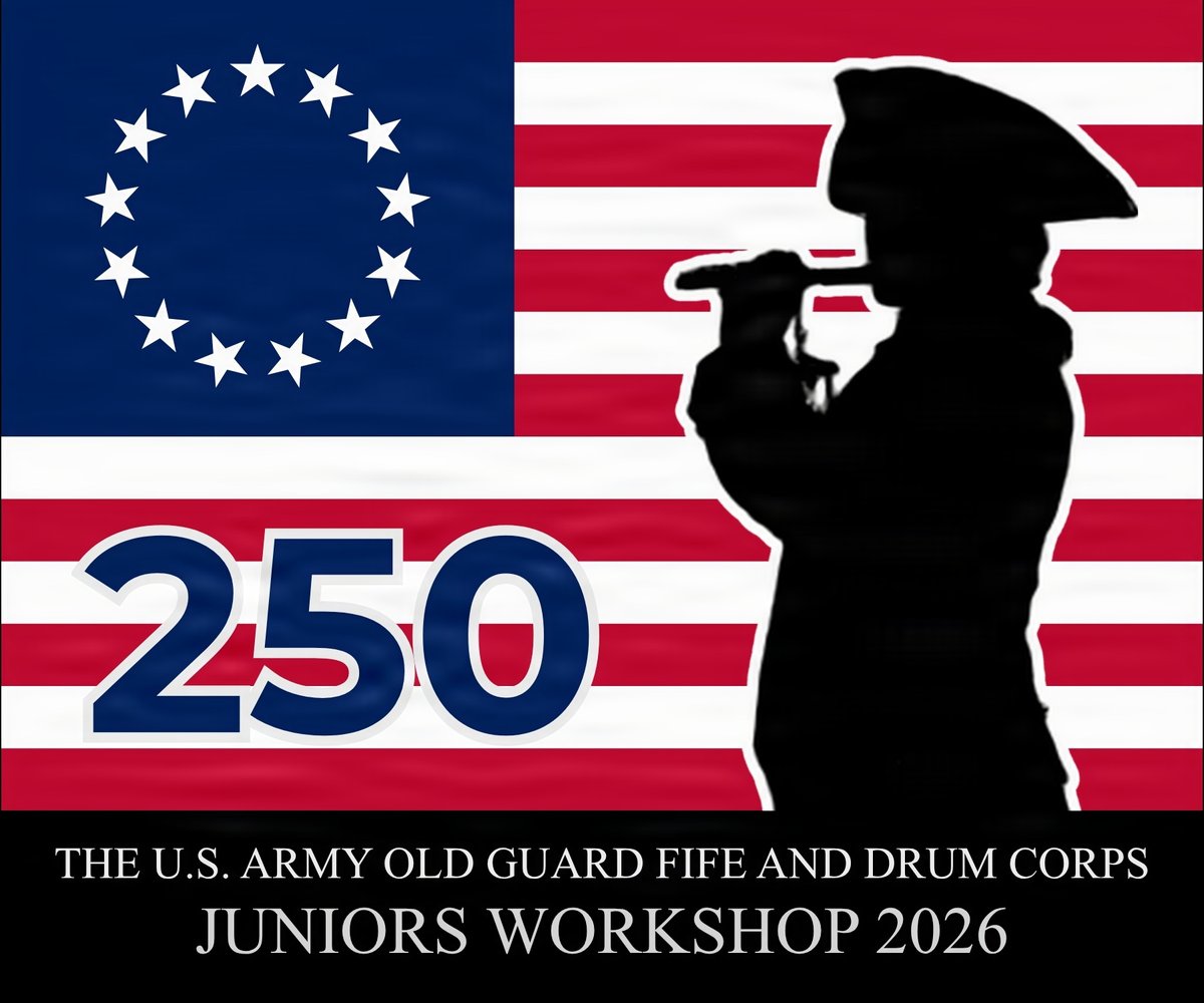 MDW_USARMY's tweet photo. 🪈🥁 Calling all young fifers and drummers!

Join The U.S. Army Old Guard Fife and Drum Corps for Juniors Workshop 2026 on Saturday, October 24!

🚨 Registration ends October 15 — just one week away! 🚨

Young musicians ages 8–18 are invited to participate in a variety of group and individual activities alongside members of The Old Guard Fife and Drum Corps. Attendees can register as a fifer or drummer at the beginner, intermediate, or advanced level.

The day will conclude with performances by the Juniors, The Old Guard Fife Ensemble, The U.S Army Drill Team, The Old Guard Fife and Drum Corps, and a jam session!

Registration and more information can be found at https://t.co/DYTnh4ZH5B⁠

#JuniorsWorkshop #OldGuardFifeAndDrumCorps #USArmy #ArmyMusic #FifeAndDrum #MilitaryMusic #DMV
