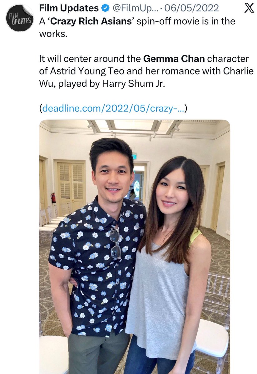 agapethamar's tweet photo. so did we just scrap the spin off movie with Gemma Chan and Harry Shum? ok ok https://t.co/4PIUJeQh4o