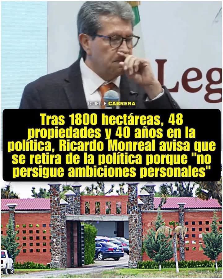 VigiaCiudadano7's tweet photo. Ricardo Monreal confirmó que no se inscribió en el proceso interno de su partido para buscar la reelección como diputado federal en 2027: "No se trata de ambiciones personales, sino de dónde puedes ayudar al movimiento a consolidarse", declaró el zacatecano.

El anuncio llega después de años de señalamientos sobre el patrimonio familiar de los Monreal, quienes acumulan en conjunto 48 propiedades y mil 801 hectáreas.

Y así, muchos se irán con las bolsas llenas, a disfrutar de la impunidad.