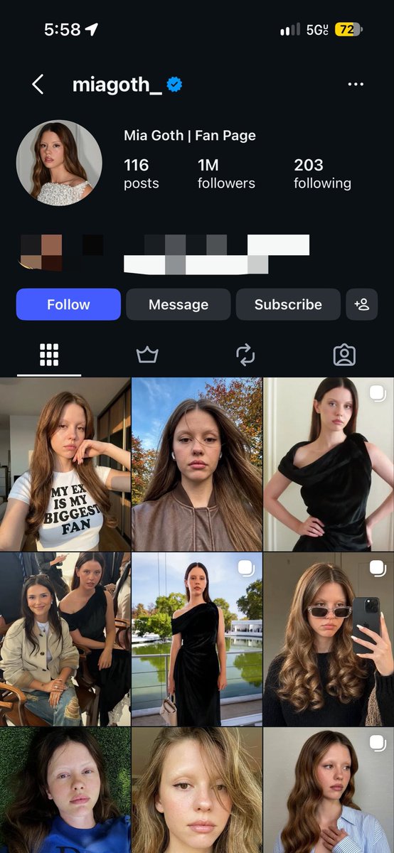 danielarmands's tweet photo. The comments on this are making me lose my mind it’s like actual famous people believing this is Mia Goth LOOK AT THE TOP OF THE PAGE ITS AN AI FANPAGE SHE DOESNT HAVE INSTAGRAM 😭 https://t.co/HeE2u2ANxu