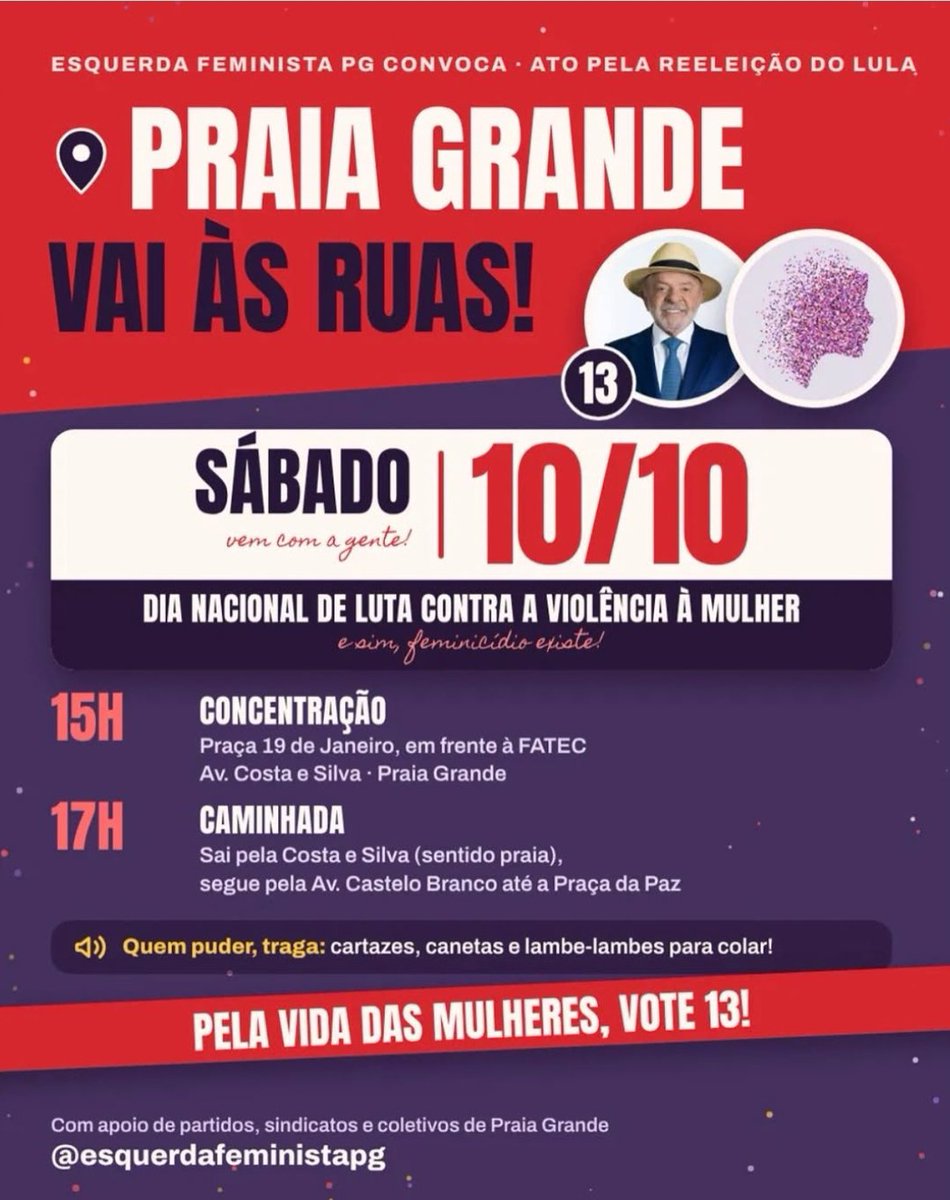 vicv4porubi3's tweet photo. Salve salve Praia Grande!!! Segue algumas manifestações que teremos por aqui!! #Lula2026étetra #praiagrande https://t.co/AE2tWu9rmh