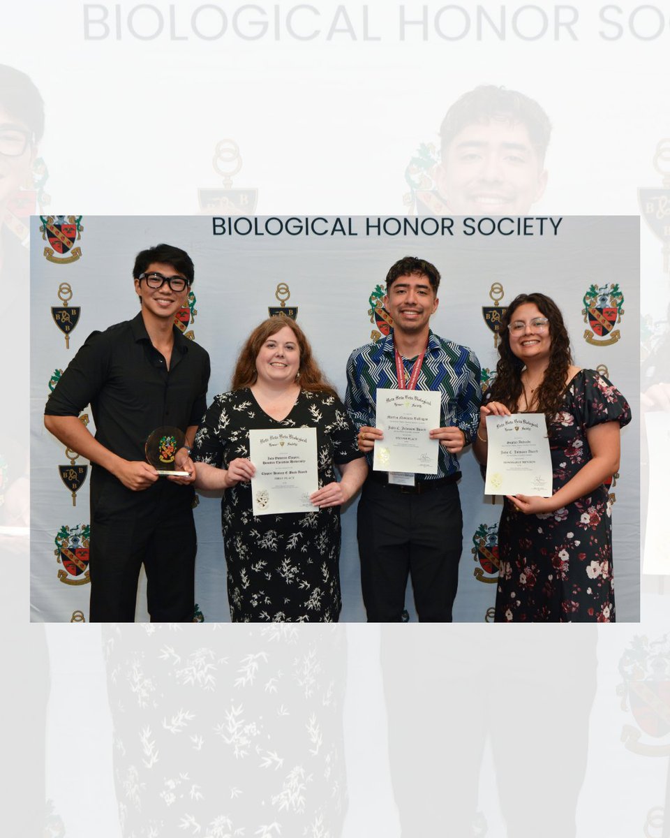 HouChristianU's tweet photo. HCU TriBeta brought home awards from the 2026 Beta Beta Beta National Convention 🏆
🥇 1st place, Chapter History E-Book
🥈 Martin Navarro Ballagan, 2nd place poster
🎖️ Sophia Andrade, Honorable Mention poster
Proud of our Iota Omicron chapter! #DawgsUp https://t.co/BusbL8qsKg