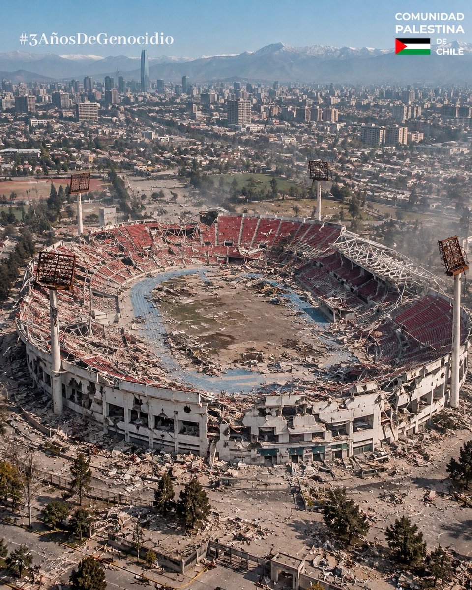 ComPalestinaCL's tweet photo. Imagina despertar y descubrir que los lugares más emblemáticos de Chile están reducidos a escombros.

Para nosotros es una imagen ficticia. Para millones de palestinos, es su realidad. https://t.co/I3RwOTwE4Q