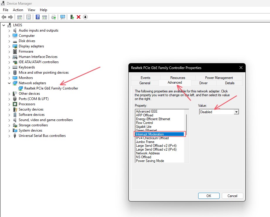 Legend_Tweaks's tweet photo. 🔴 Windows users, make sure to disable Interrupt Moderation in your NIC settings.

❓ when enabled, the NIC waits before generating an interrupt, adding a small delay to packet processing.

♻️+♥️
 https://t.co/gj73A2NH9j https://t.co/o7g8yjMcNx