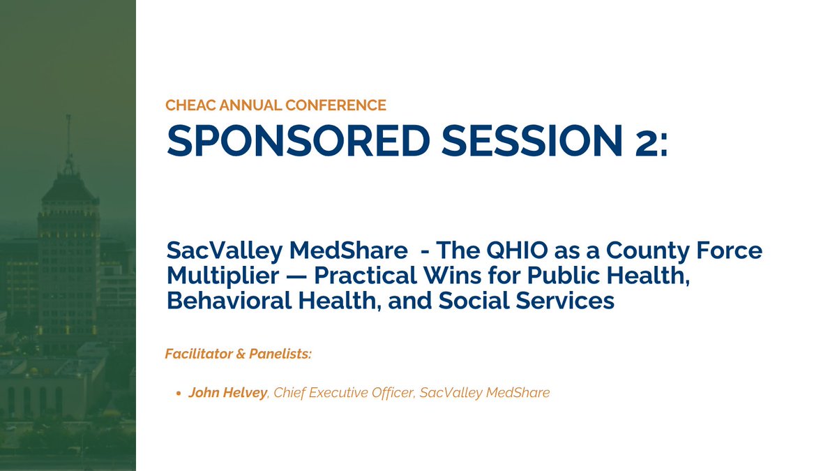 CHEAC's tweet photo. One more round of learning before we wrap up Day 2 at #CHEAC26!

Our final Sponsor Sessions explore how data, health information exchange &amp; cross-sector strategies can help local #PublicHealth better understand community needs, coordinate care &amp; strengthen health outcomes. https://t.co/w7MhKrLeWo