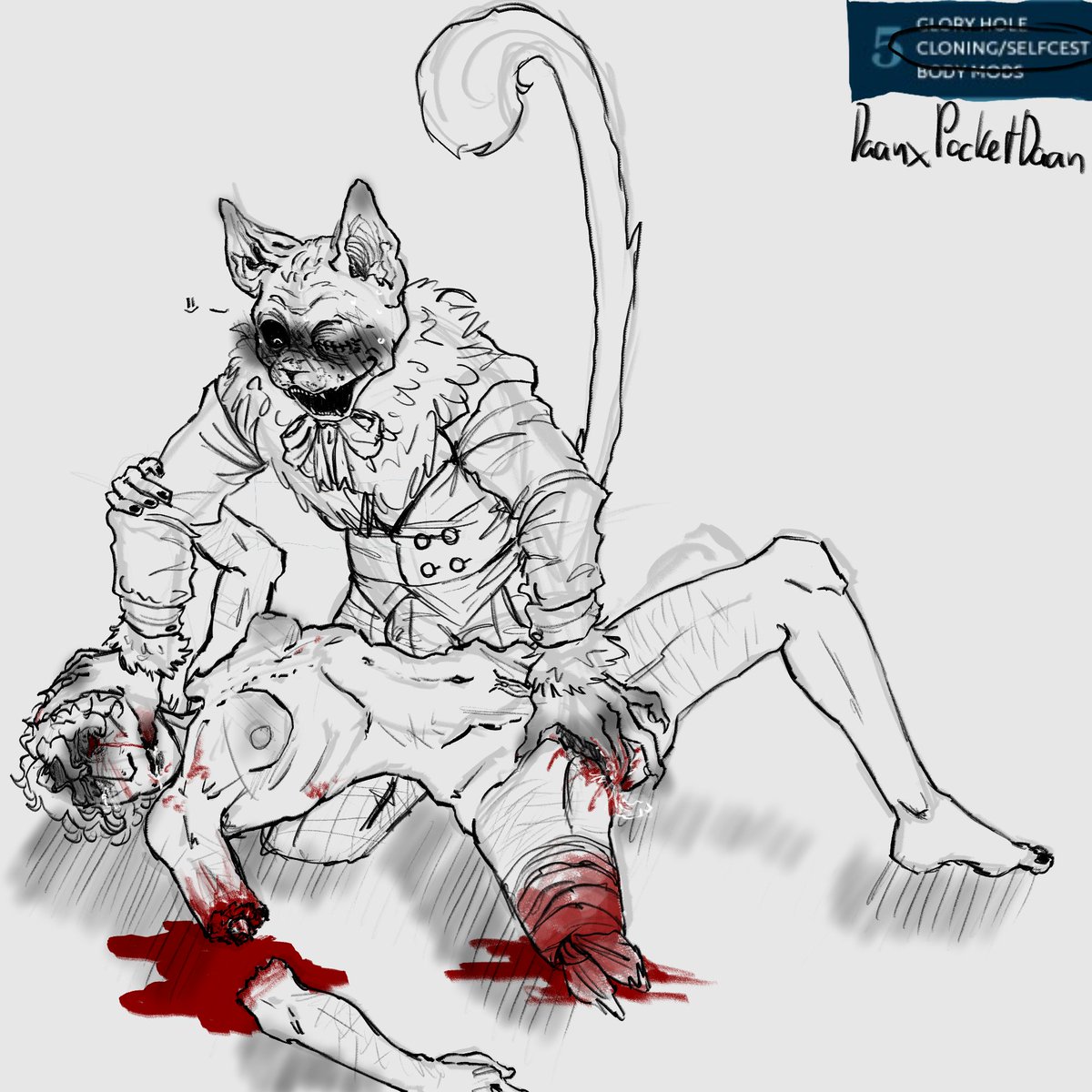 FreaksFuntime's tweet photo. Kinktober day 5- a little switch up! Fear and Hunger this time- Daan and Pocketcat or rather- Pocketdaan- for Selfcest/Cloning. TW this is pretty Noncon- as well as gorey- so beware if that's not up your alley #fearandhunger #termina #daan #Pocketcat
#kinktober https://t.co/afDHOr9Tjs