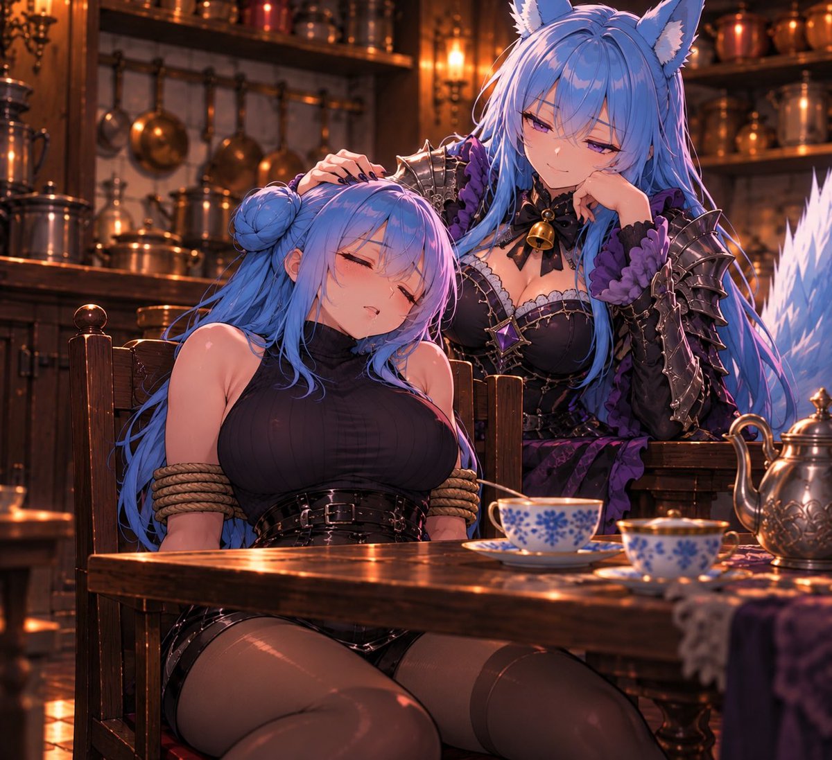 CorruptedGlac's tweet photo. Hihi this cutie had so much fun playing with all of us today. But now it’s time she pays for digging into Mistresses activities the tea is made and now we just wait for @SkipperFliper to be ready to be played with her new toy https://t.co/excaDFsDOl